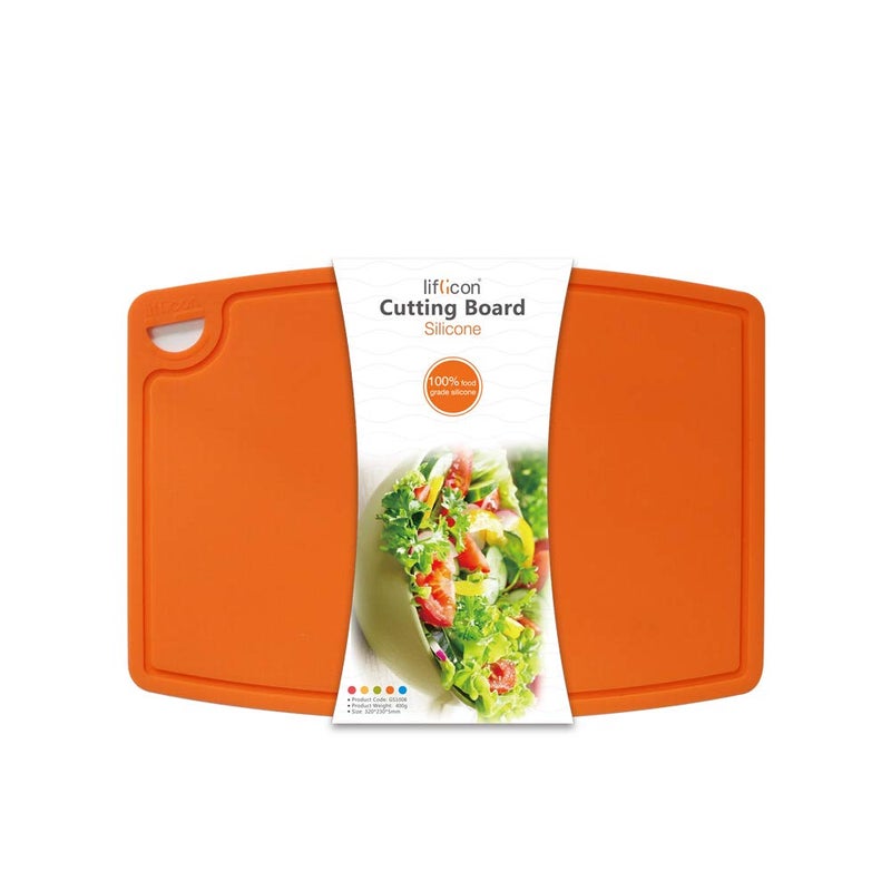 Liflicon Extra Large Thick Silicone Cutting Boards for Kitchen 14.6'' x 10.43'' Flexible Cutting Chopping Boards/Mats Non-slip Deep Drip Juice Groove, Dishwasher Safe-Orange - Image 1